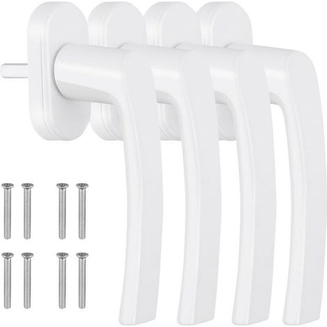 Poignées de fenêtre blanches, lot de 4, verrou de fenêtre en aluminium, poignée de porte-fenêtre sans cylindre de verrouillage, longueur de goupille 35 mm, poignées de porte avec vis (1/4)