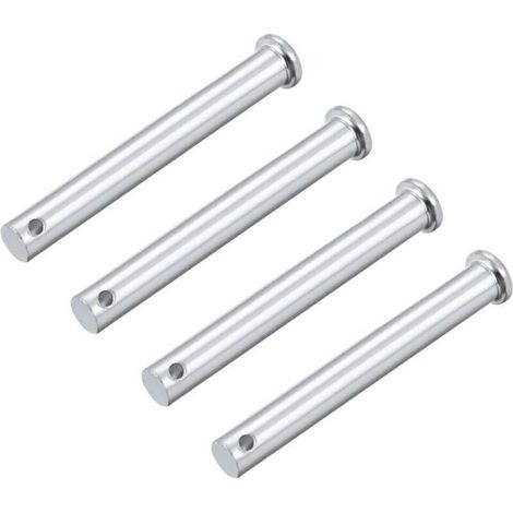 sourcing map Trou Unique Chape Broches 10mm x 80mm Tête Plate Tête Zingage Solide Acier Axe Charnière 4Pcs