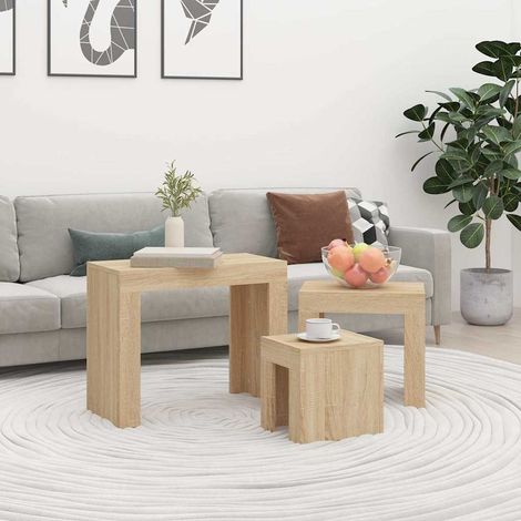 Lot de 3 Tables basses gigognes Tables d'appoint pour Salon Chambre - Chêne sonoma Aggloméré BV368203 - BonneVie (1/5)