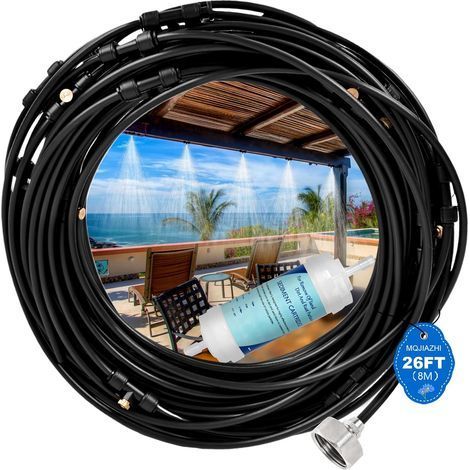x 8m Misting System Kit. PU Hose and Brass Nozzles. Cooling for Garden, Patio, and Swimming Pool (1/5)