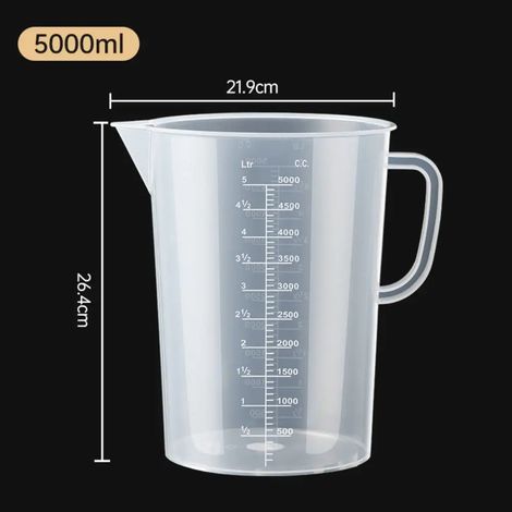 Gobelet doseur (5000 ml) en plastique transparent, bécher de laboratoire gradué, récipient de mesure pour liquides, idéal pour la cuisine et la pâtisserie. (1/5)