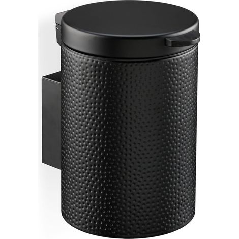 Relaxdays Kosmetikeimer Wandmontage, 3 Liter, Absenkautomatik, Inneneimer, Metall, runder Badezimmer Mülleimer, schwarz