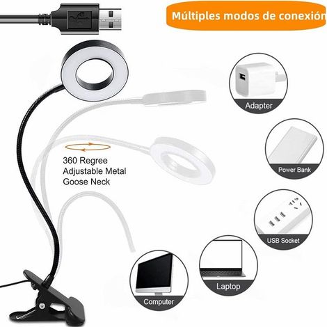 Schreibtischlampe, [3 Farbmodi & 10 Helligkeitsstufen] LED-Leseleuchte mit Klemme, flexibler Schwanenhals, ideal für Kinder, die nachts im Bett lesen, zum Befestigen an Tisch, Kopfteil oder im Student (1/5)
