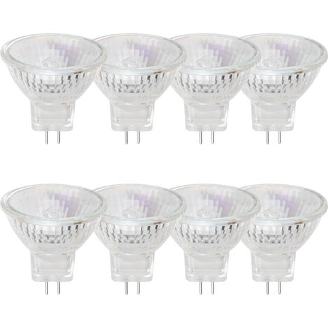 Confezione da 8 lampadine alogene MR11 - 12 V - 35 W - attacco GU4 - Bi-Pin - Dimmerabili - Copertura in vetro - Diametro: 35 mm - Luce bianca calda - 2700 K [Classe energetica G] (1/5)