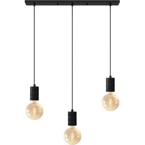 [NEUWERTIG] B-Ware Calex Pendelleuchte Hängeleuchte Retro 3-flg dimmbar schwarz Metall 70x10cm (1/2)
