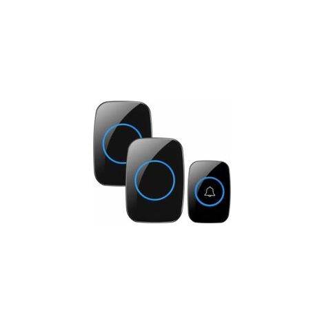 Sonnette électronique sans fil, 3 niveaux de volume, 38 mélodies pour la maison, le bureau et l'hôtel (1 émetteur + 2 récepteurs), noire (1/5)