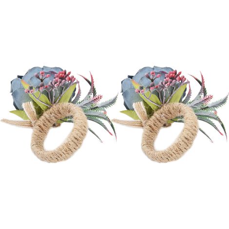 Lot de 2 anneaux de serviette innovants en forme de fleur artificielle, bleus, pour hôtels et restaurants. (1/5)