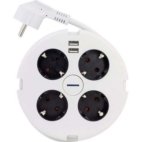 Steckdosenerweiterung 4 fach rund, Mehrfachsteckdose mit 2 USB Anschlüssen (1/3)