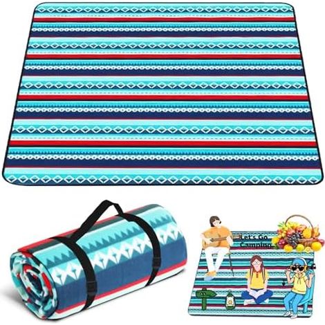 USHOP Picknickdecke,200 cm x 200 cm Campingdecke mit wasserdichte und Thermische Lsolierung Unterseite,Waschbar Strandunterlage,mit Griff Picknick-Matte für Outdoor, Camping, Strand, Park