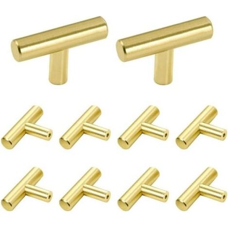 10Pcs Poignée de Barre en T, Paquet Porte D'armoire Brossées Matériel Acier Inoxydable pour Armoires de Cuisine Poignée de Tirage Centres de Trous 50 mm Or (1/5)