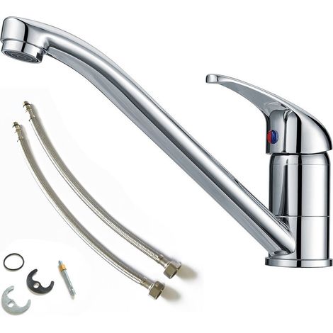 Modern Monbloc Kitchen Sink Mixer Tap Single Lever Swivel Spout Chrome + Flexi (1/7)