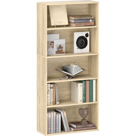 Bibliothèque 5 niveaux étagères réglables salon chambre bureau 60 x 24 x 133,5 cm naturelle