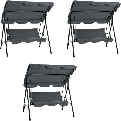 3er-Set hollywoodschaukel mit Sitzpolster, 3-Sitzer Gartenschaukel mit verstellbarem Sonnendach, Schaukelbank belast bis 240 kg, für Garten, Terrasse, 172 x 110 x 153 cm, Grau