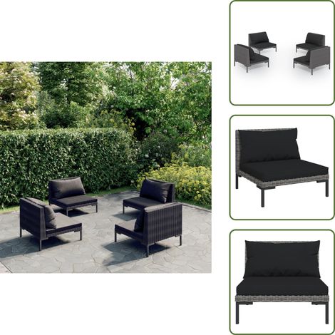 Salon de jardin 4 pcs avec coussins Résine tressée Gris foncé - Salon De Jardin - Mobilier De Jardin - Meubles D'extérieur - Set De Salon - Rotin PE (1/5)