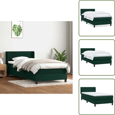 vidaXL Boxspringbett mit Matratze Dunkelgrün 80x220 cm Samt (1/5)