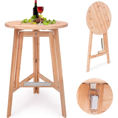 CASARIA® Bar Table Wooden Foldable Breakfast Bar High Dining Table Large Round Table Top 78cm Diameter Tea Coffee Cocktails Drinks Home Pub Bistro 78 x 111cm (1/6)