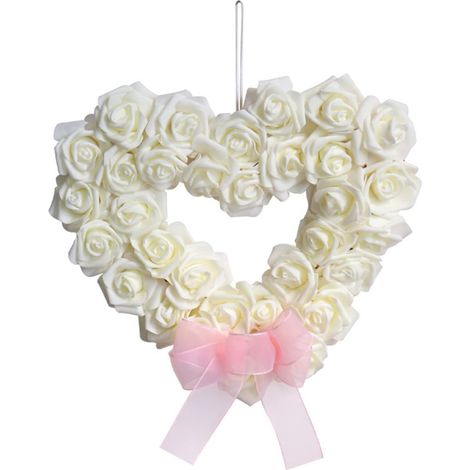 Couronne de mariage en forme de cœur avec nœud en soie pour porte d'entrée, mur, maison