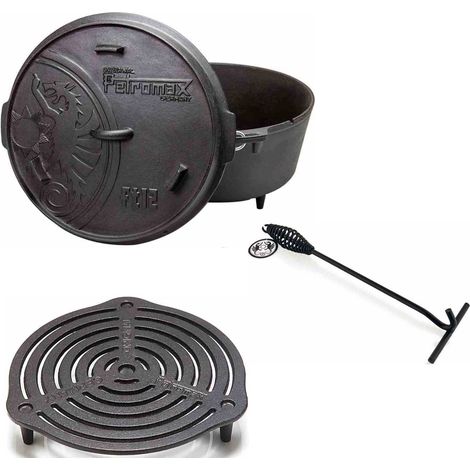 Petromax Feuertopf-Set ft12 mit Füßen 10,8 Liter Stapelrost und Deckelheber
