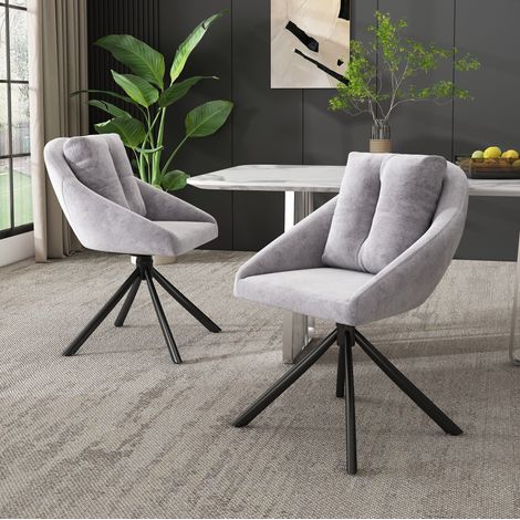 Chaise de salle à manger pivotante grise en velours, 2 pièces, dossier et accoudoirs DESVIAE (1/5)