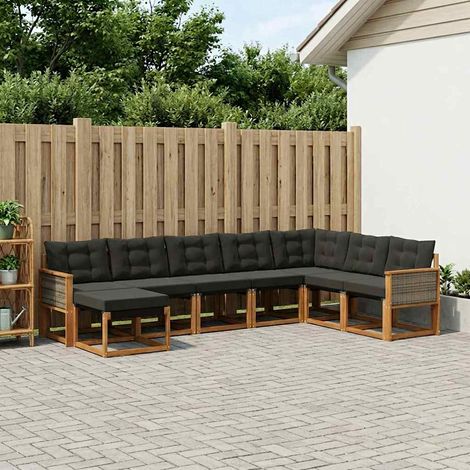 vidaXL  Outdoor Sofa Set  with Cushion 8 pcs Natural and Black