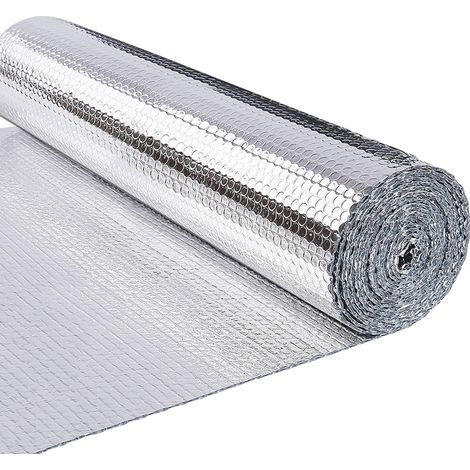 VOUNOT Isolante Termico 100cm x 20m, Foglio Isolante Doppio Strato Alluminio Bolle Rotolo di Pellicola Riflettente