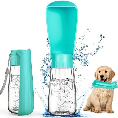 Tragbare 550-ml-Wasserflasche für Hunde und Katzen, 150° faltbar, ideal für Ausflüge, Spaziergänge, Reisen und Camping. (Blau) (1/5)