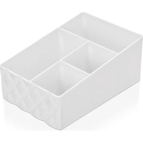 Organizer porta trucchi e cosmetici in plastica bianca con 4 scomparti