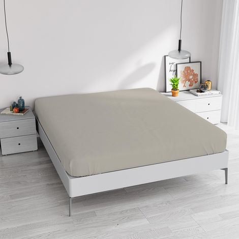 Lenzuolo Sotto con Angoli Matrimoniale, Microfibra, Made in Italy, Lenzuola 170x200 con angolo 35cm, Grigio Chiaro (1/3)
