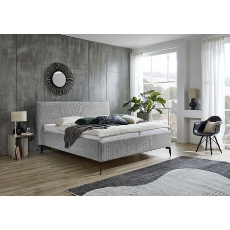 Meise Möbel Polsterbett Riva 160x200 cm  Doppelbett  Bettgestell  Kopfteil mit Keder  Webstoff Nebelgrau  Metallfuß schwarz (1/5)