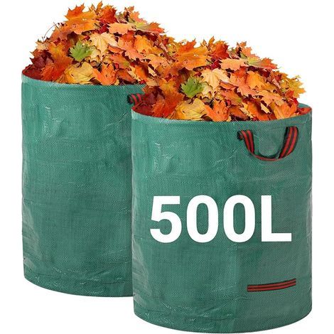 Hochleistungs-Gartenabfallsäcke – 2 x 500 l, wiederverwendbare Gartensäcke mit Griffen – faltbar und wiederverwendbar, aus Industriegewebe für Laub, Abfall und Unrat (1/5)