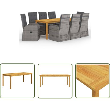 The Living Store Ensemble à manger de jardin 9 pcs Gris - Ensemble Salon De Jardin - Mobilier De Jardin - Table De Jardin - Chaises De Jardin - Acacia (1/5)
