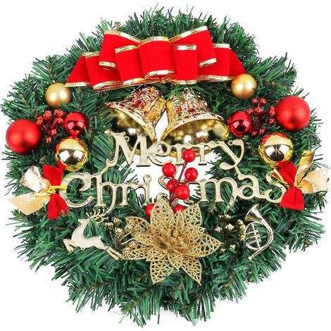 Weihnachtskranz für die Haustür, Kunststoff-Weihnachtskranz aus Kiefernholz mit Kugeln, Dekoration für den Kamin