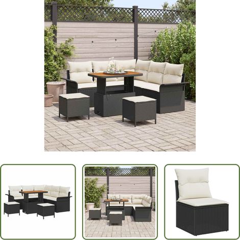 Mobilier extérieur - Ensemble de canapé de jardin avec coussin 8 pcs Noir polyrotin (1/5)