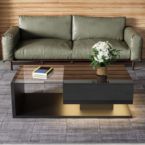 table salon rangement 105 cm verre noir brillant OKMYHOME (1/5)