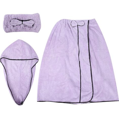 Set Serviette Bain - Peignoir Éponge - Bonnet Séchage Cheveux - Pour Salon de Beauté et Usage Domestique - 3 Pièces (1/5)