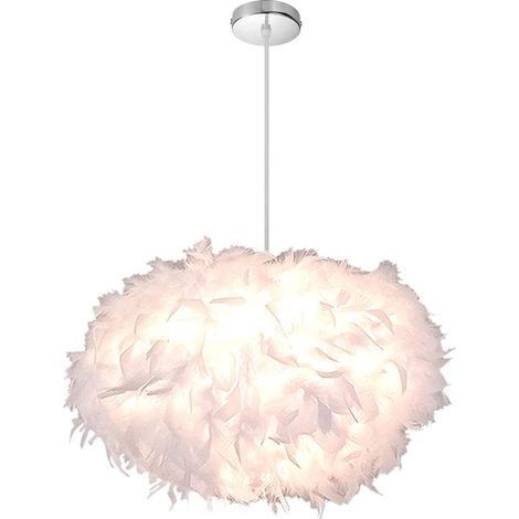 Lustre suspension en plumes blanches E27 40W – Diamètre 45cm – Hauteur 20-25cm – Longueur câble 100cm – Ambiance chaleureuse (1/5)