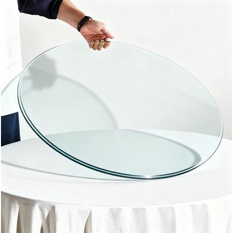 Plateau de table rond en verre trempé transparent Ø 61 cm, ép. 0,6 cm, sans montage, REDOM (1/5)