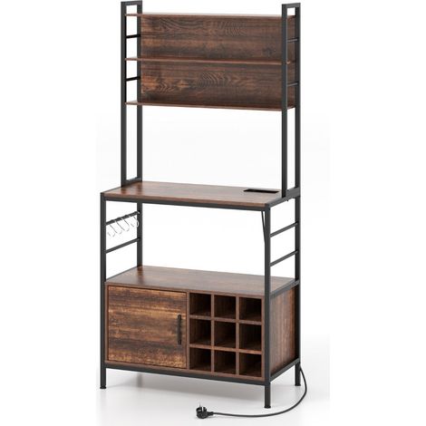 Estantería de cocina 80 x 40 x 170 cm con enchufes integrados práctico espacio de almacenamiento estilo rústico madera de ingeniería marrón 200014766
