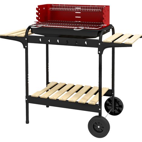 Outsunny Barbecue a Carbone con Griglia Regolabile e Ripiani Rosso