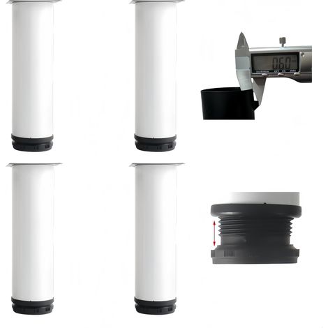 4 Pieds Réglables Acier Inoxydable 0-15mm, Base ABS Antidérapante, pour TV/Table (Blanc, 10cm) (1/4)