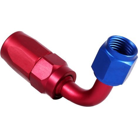 AN6 Racing – Swivel male fitting adapter for oil/fuel hose, blue/red, 90 degrees (1/4)