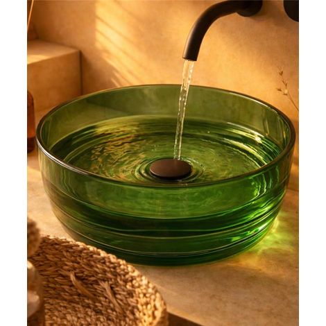 Lavabo 40 cm ciotola da appoggio Ischia in resina verde (1/4)