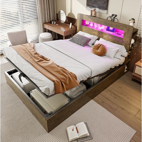 Bett Doppelbett Stauraum 140x200 Holz mit LED OKMYHOME (1/5)