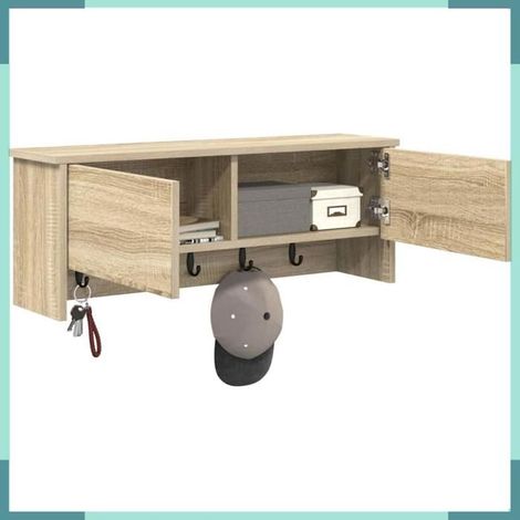 874341 Porte-manteau mural avec étagère Chêne Sonoma 80 x 20 x 30 cm (1/5)