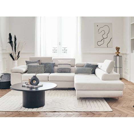 Bestmobilier – Canapé d'angle droit 5 places convertible – Coffre de rangement – Têtières réglables – Revêtement velours 100% polyester (1/5)