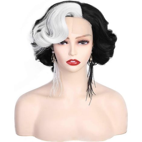 Perruque courte pixie WIGNEE, cheveux synthétiques ondulés, raie sur le côté, perruque en dentelle, perruques naturelles pour femmes, perruque noire résistante à la chaleur