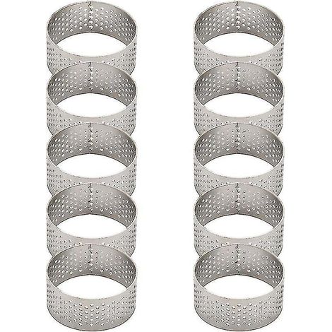 Lot de 10 cercles à tarte ronds de 4,5 cm en acier inoxydable précompatible, sans soudure et avec trou. (1/5)