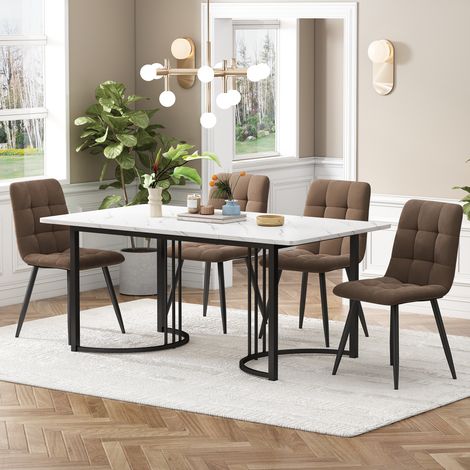 CHICFURN Set da pranzo 5 pezzi 140x80 cm in MDF bianco, 4 sedie in velluto (1/5)