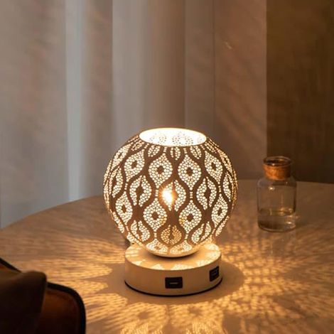 Lampe de Table Tactile 2 USB, Luminosité Ajustable - Lumière d'Ambiance pour Chambre, Bureau ou Salon, Abat-Jour Élégant (Branchement) (1/5)