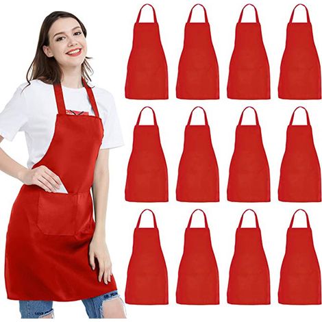 Küchenschürzen, 12er-Set, mit Taschen, geeignet zum Kochen, Basteln, Grillen, Malen und für andere Gelegenheiten.